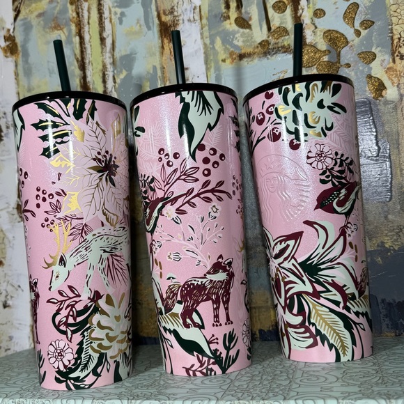 Starbucks Pink Shimmer Enchanted Forest Stainless Steel Tumbler Bundle - Picture 5 of 6